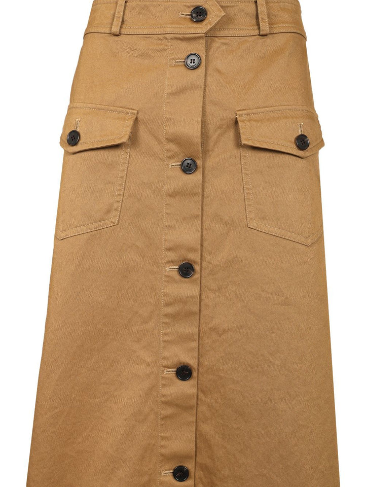 Saint Laurent Cotton Midi Skirt Skirts - Brown | 5b13ac7ddcdbe3ee7f37c335322b9f33e06fe583