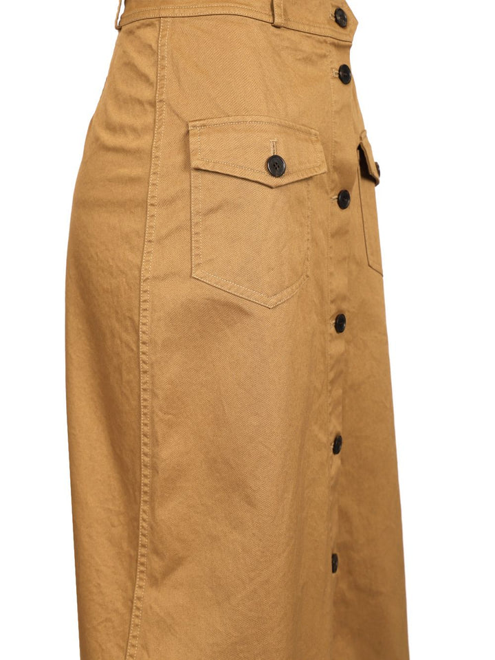 Saint Laurent Cotton Midi Skirt Skirts - Brown | e49fe61e093ab1405fbe21802754a054fd5879e0