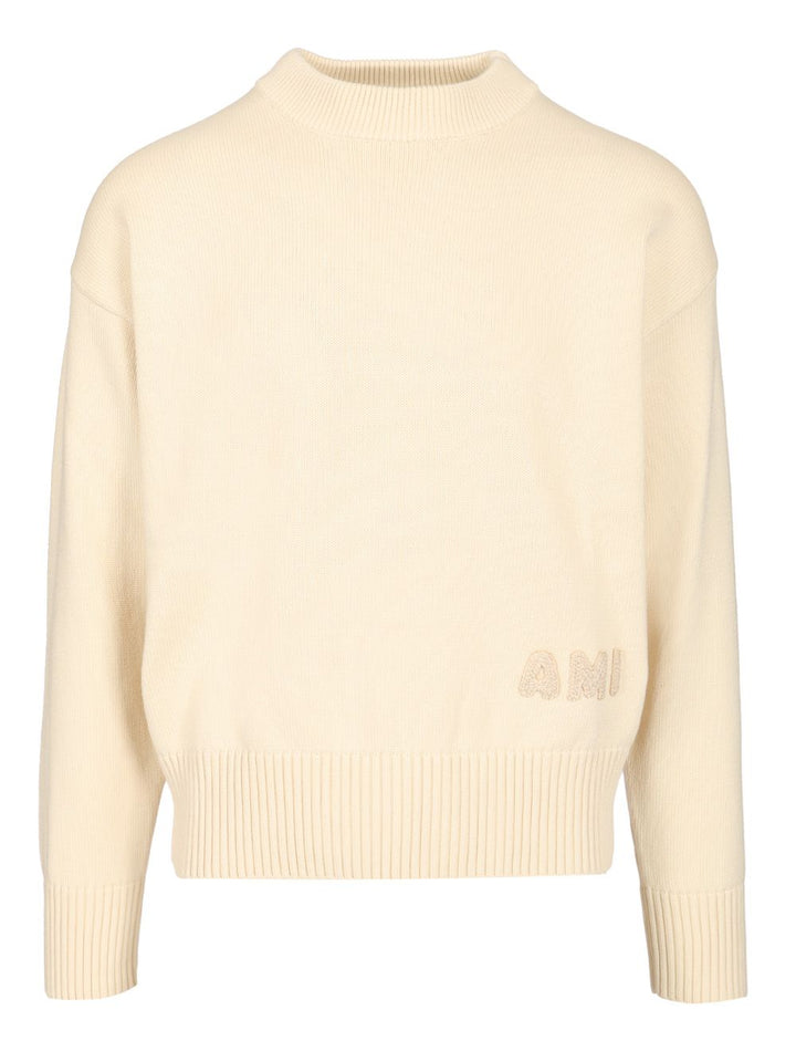 Ami Sweater With Embroidered Logo Sweatshirts - White | 7ed8d432093f4f30d3f447aba3c29834329ebf90