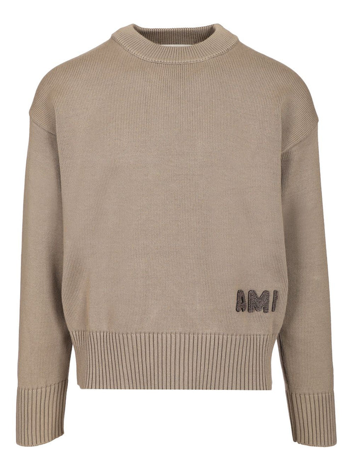 Ami Sweater With Embroidered Logo Sweatshirts - Brown | de26c20b412d1cb814221f99b6726453c8d051f2