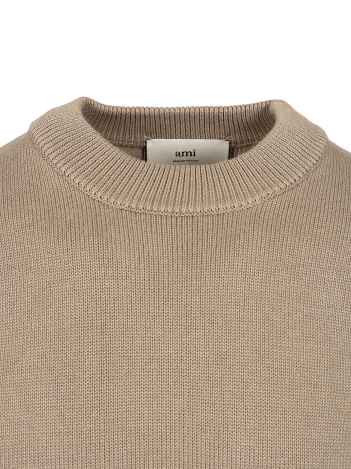 Ami Sweater With Embroidered Logo Sweatshirts - Brown | 000b6ee38a89a23efb279033cdf8b67d1f0cf011