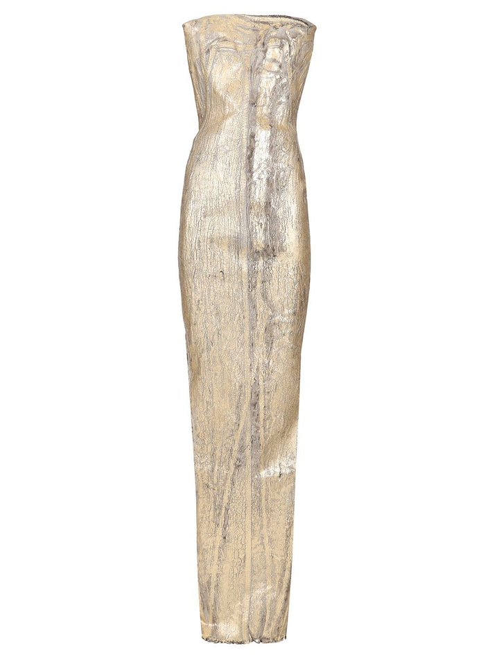 Rick Owens Coated Denim Long Dress Dresses - Gold | 6a89082d1d3f4d334705445f415ac06e434b149a