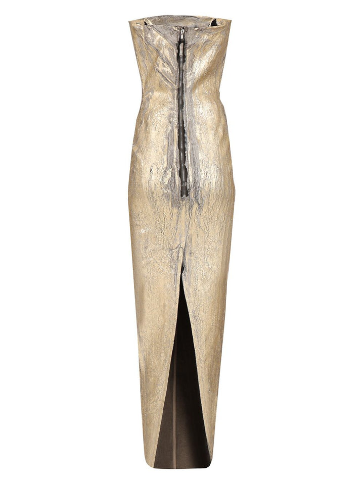 Rick Owens Coated Denim Long Dress Dresses - Gold | 1e7b093fc07f836fb25d404389d1c661fdc8475b