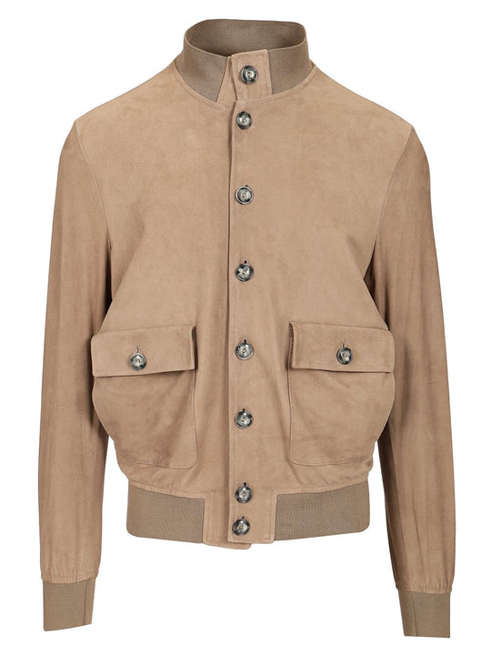Beige Suede Jacket Knitwear Beige