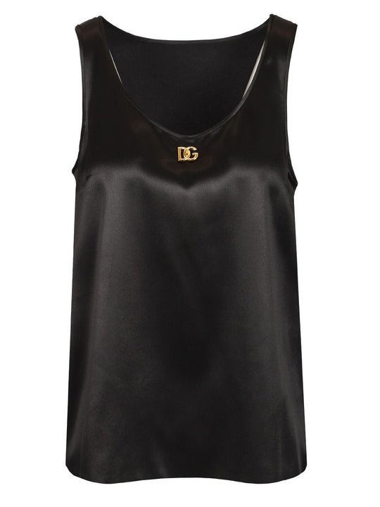 Silk Tank Top With Logo Tops Black