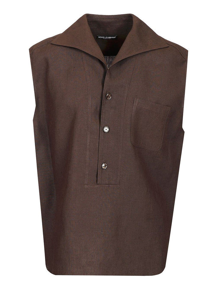 Dolce & Gabbana Three-Button Sleeveless Linen Shirt Shirts - Brown | e8282aad95f9f15c5f0e8c0728dc5258b276cfbe