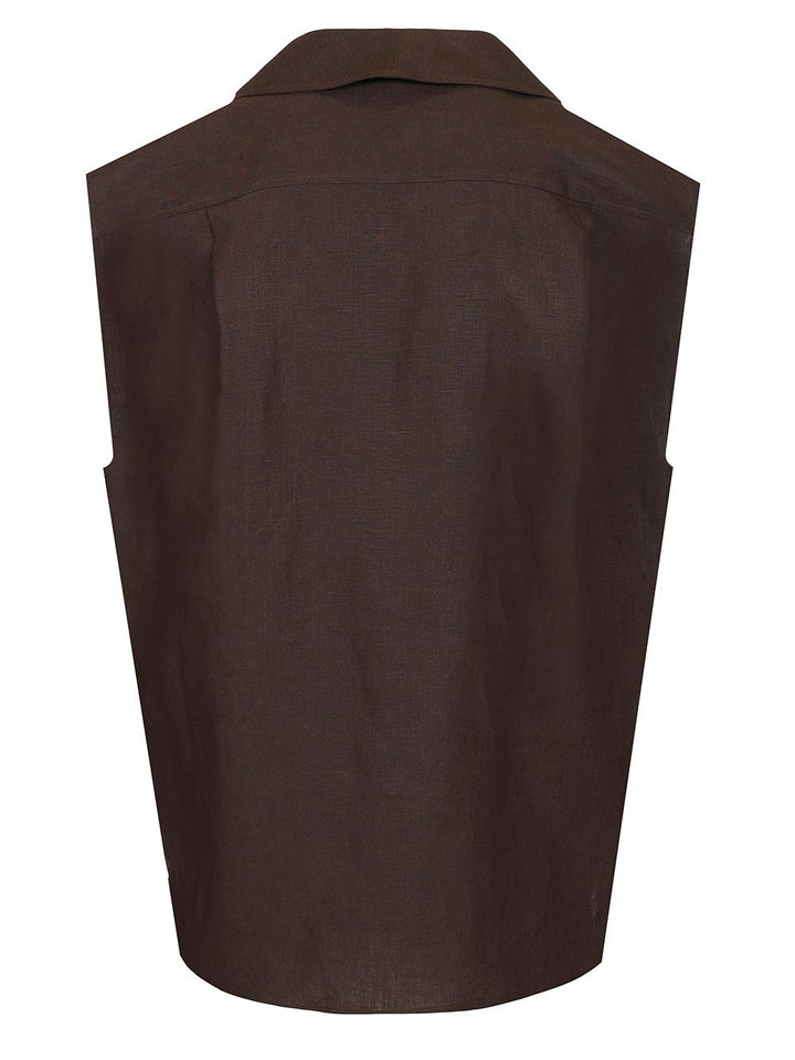 Dolce & Gabbana Three-Button Sleeveless Linen Shirt Shirts - Brown | 9000ee2609b29cb5dc1fd1d074e51a97760fa928