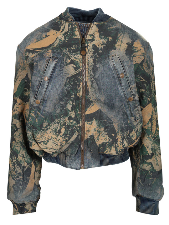 Denim Bomb Jacket With Camo Details Jackets Brown