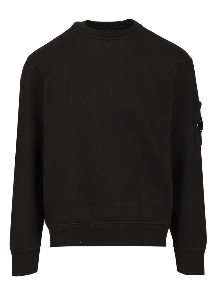 C.P. Company Crewneck Sweatshirt In Brushed Cotton Fleece Sweatshirts - Black | 180adc1d96880da9c6f138e254fc38eee552e5a2