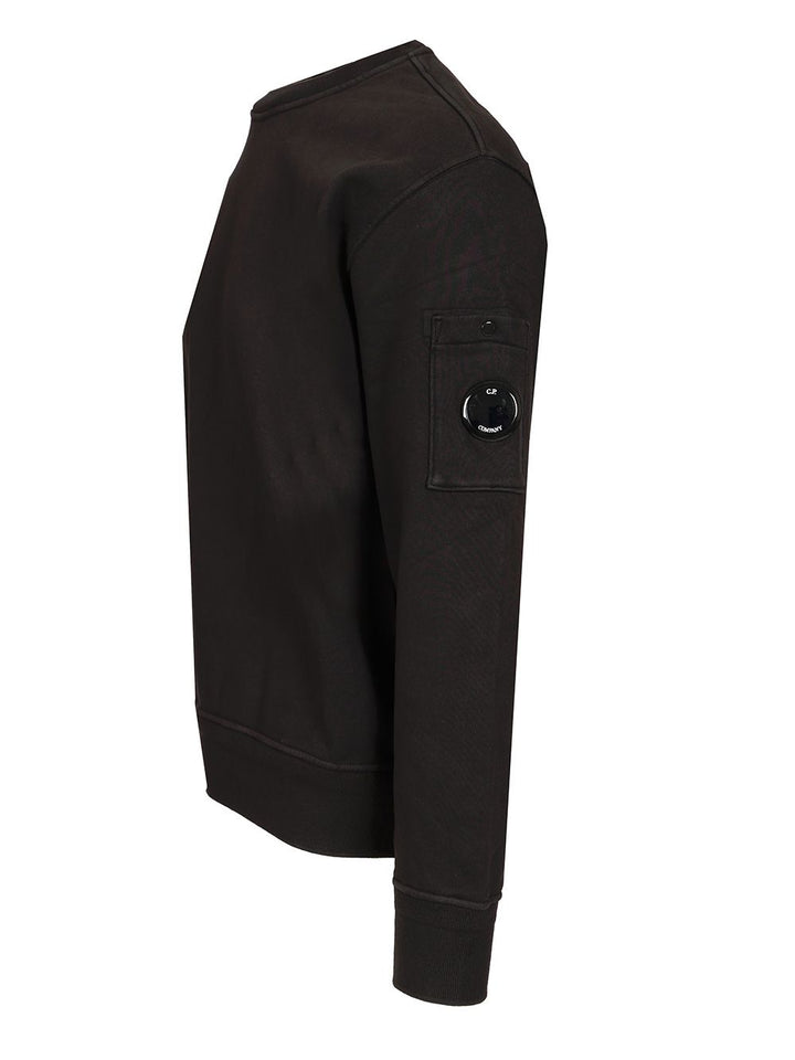 C.P. Company Crewneck Sweatshirt In Brushed Cotton Fleece Sweatshirts - Black | ca1b4efd11a9372e06da6da859cf36f5b154aa81