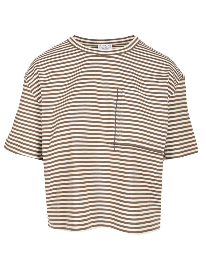 Brunello Cucinelli Striped Crop T-Shirt - Multicolor | 2686168bf40e3df4e548a95313f63b9a65200815