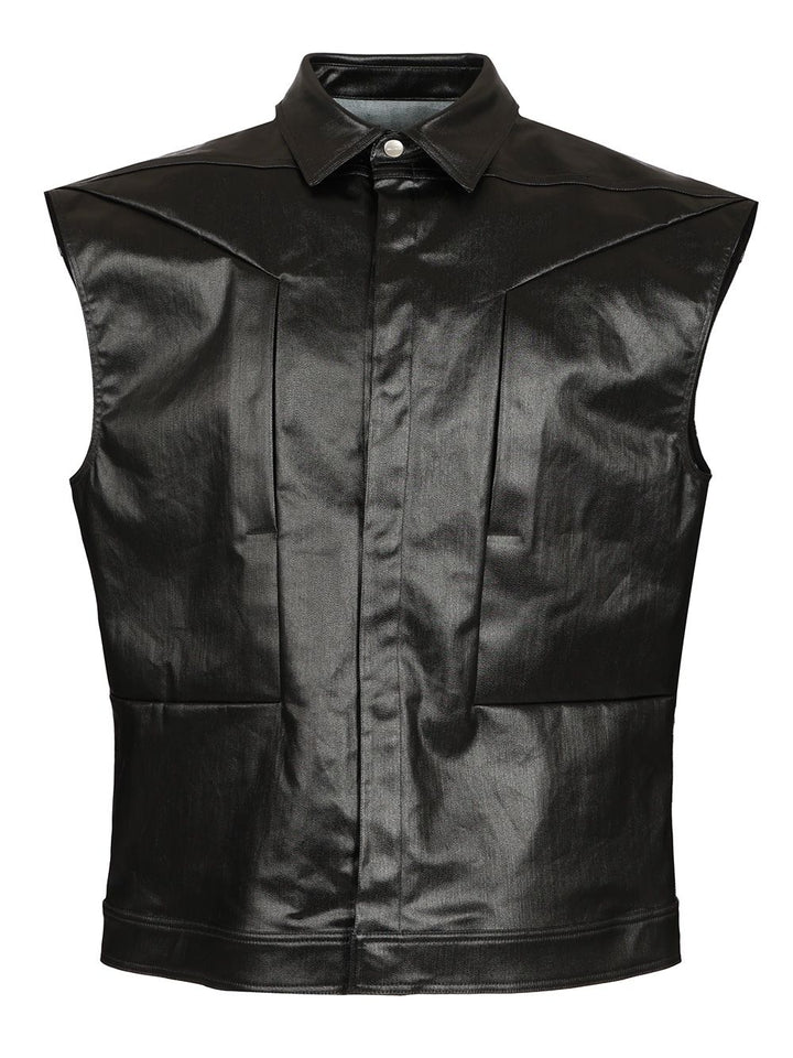 Rick Owens Sleeveless Coated Denim Shirt Jackets - Black | f71f7a331001b3152cdbf405c9ef558c9beb3e56