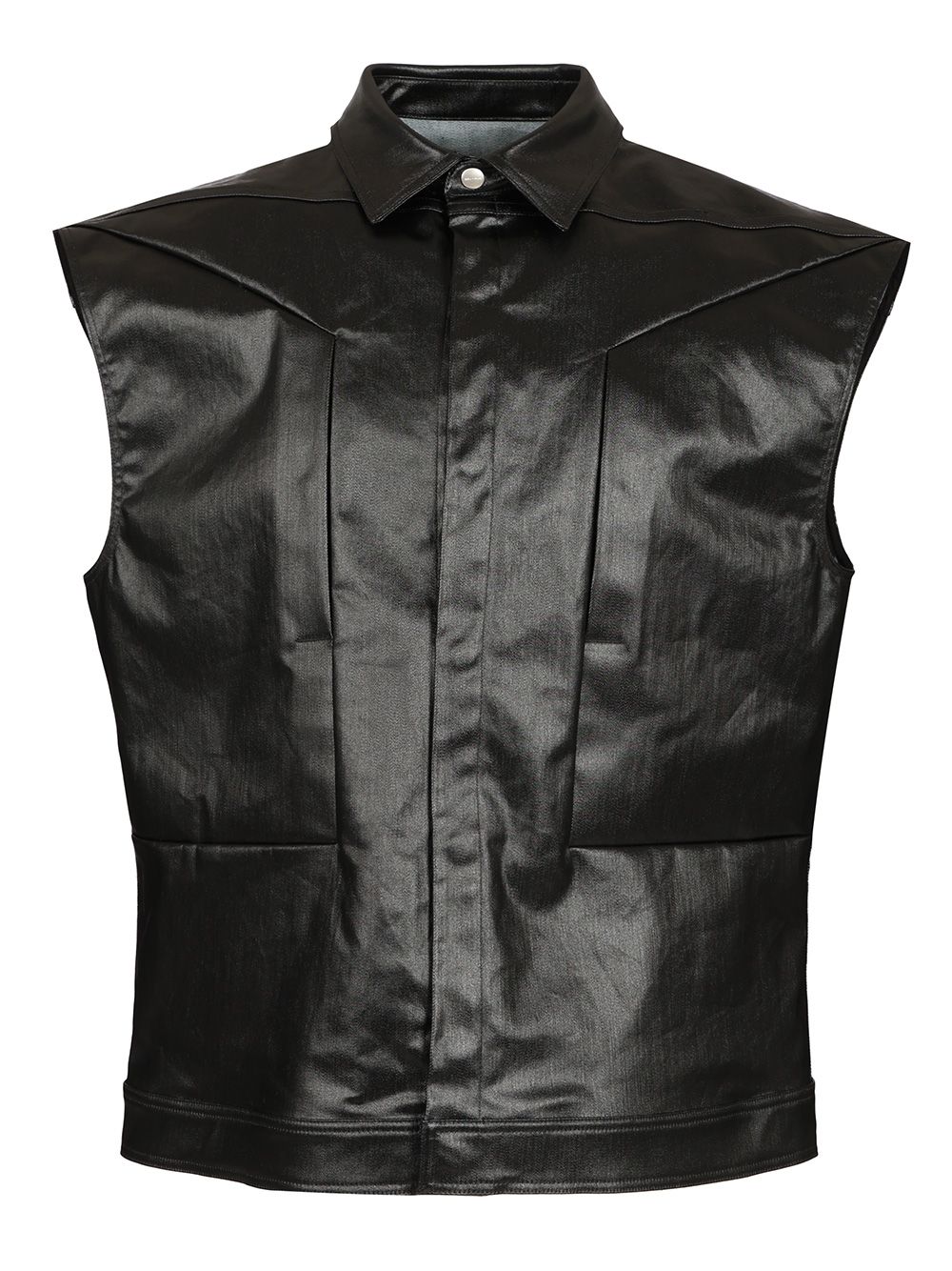 Rick Owens Sleeveless Coated Denim Shirt Jackets - Black | f71f7a331001b3152cdbf405c9ef558c9beb3e56