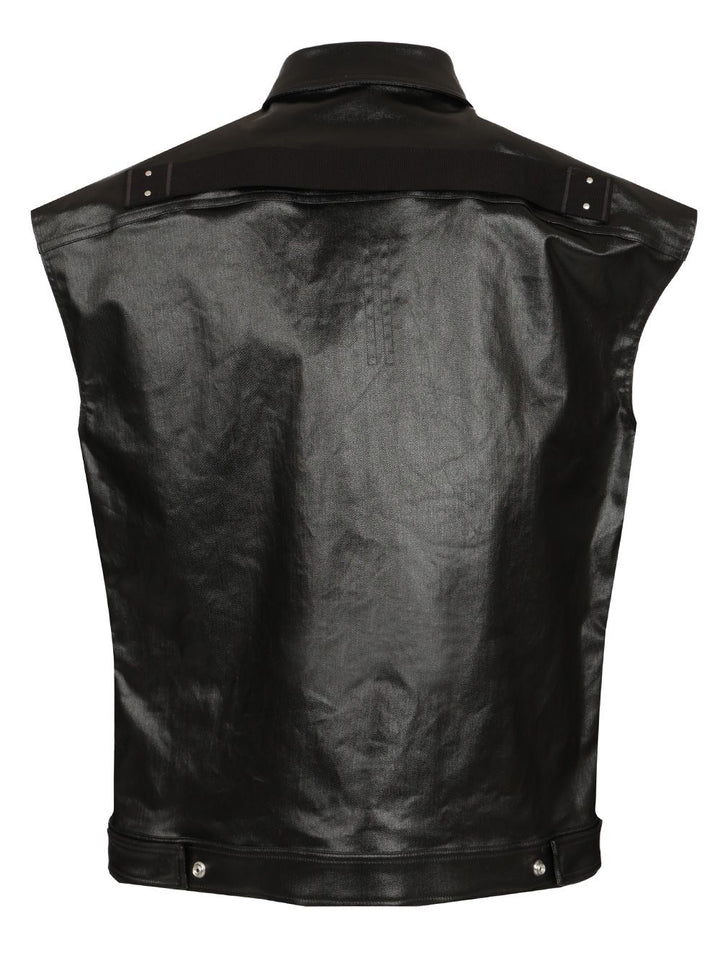 Rick Owens Sleeveless Coated Denim Shirt Jackets - Black | ed9c27f981e14da95b810da7066c05adf8be4e24