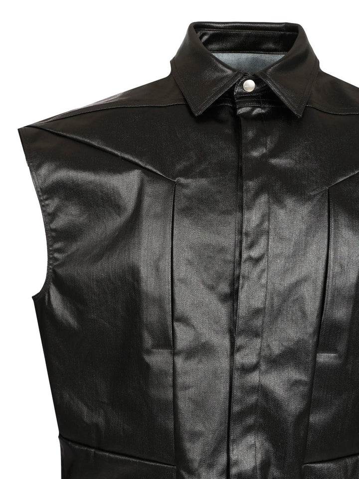 Rick Owens Sleeveless Coated Denim Shirt Jackets - Black | f95999efd91efcd7c6259f44519f218fd3ef9d92