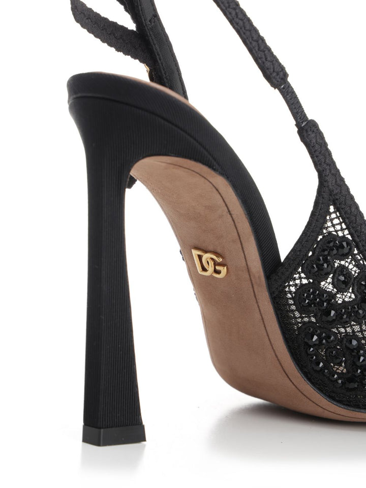 Dolce & Gabbana Lace And Rhinestones Sling Back Pumps - Black | 0f1053ceff609109ca99871cc603356b8da00ca2