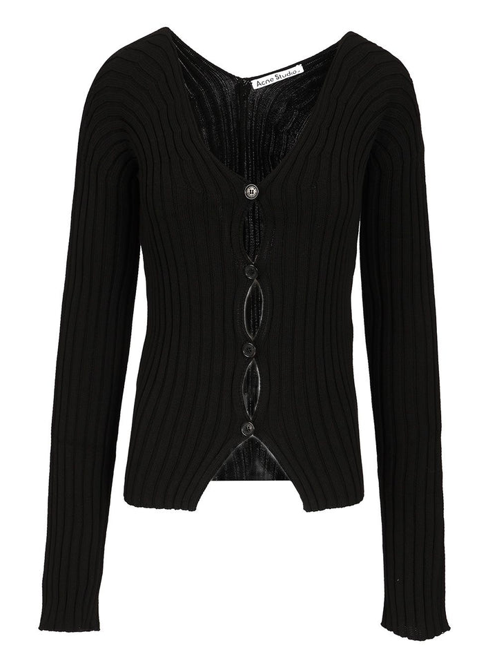 Acne Studios Ribbed Cotton Cardigan Knitwear - Black | c31bd577653280e1c415f703b4f3bcc681c37644