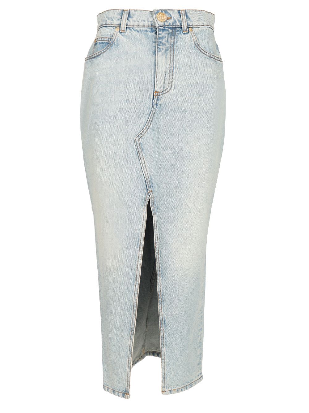 Balmain Washed Denim Midi Skirt Skirts - Light blue | 0b9e39d0e873bf10966084c631389e2db7b4d2a7