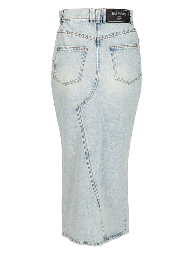 Balmain Washed Denim Midi Skirt Skirts - Light blue | f2a9489c25b53d7838edb9521bb543c9836a1dd6