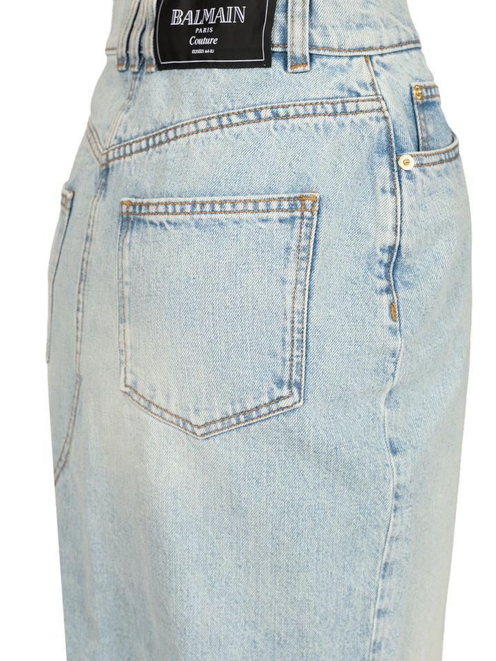 Balmain Washed Denim Midi Skirt Skirts - Light blue | bb6c82eea5dca765423ef063119a2747525244a0