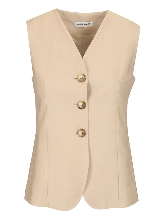 3-Button Twill Vest Jackets Beige