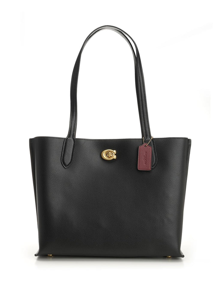 Coach Polished Pebble Leaather Willow Tote Shoulder Bags - Black | 560394f75f175fd89544b99462d3a92263859ac4