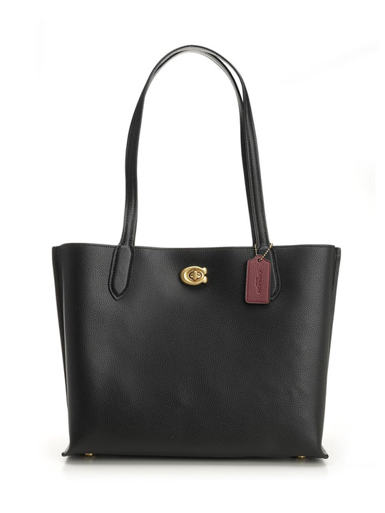 Polished Pebble Leaather Willow Tote Shoulder Bags Black