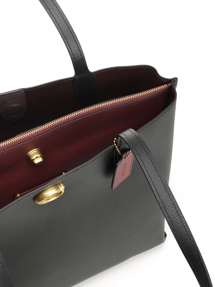 Coach Polished Pebble Leaather Willow Tote Shoulder Bags - Black | 5816a4d79f83fa5803ffb84fb2b6b9a7c00a7901