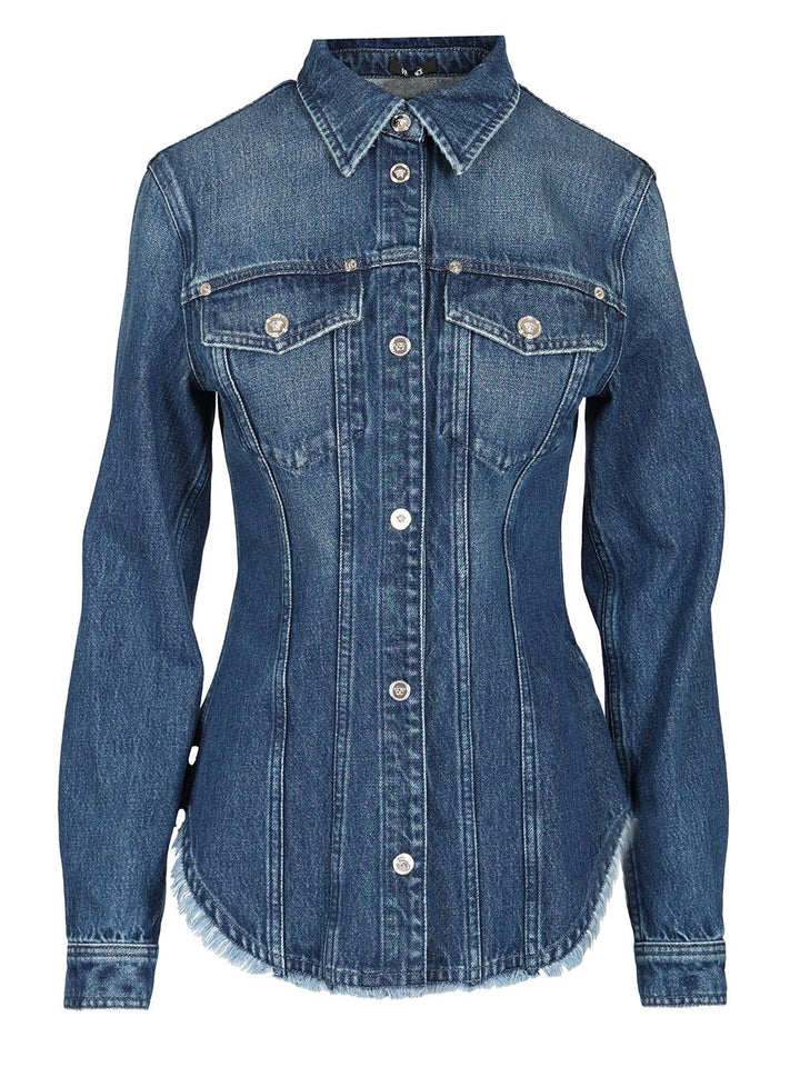 Versace The Long-Sleeved Fitted Shirt Casual - Blue | 2010848648eeb7d483cda59ed5ab3dacf3313f15