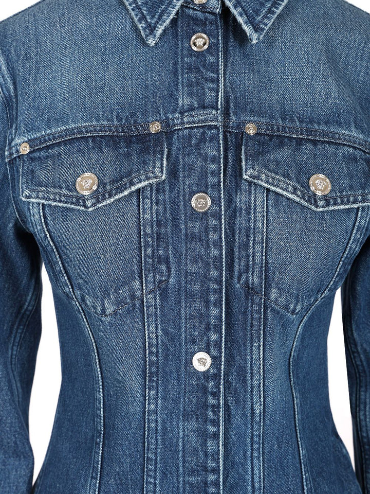 Versace The Long-Sleeved Fitted Shirt Casual - Blue | 6aa952d666045f8425f69b2cf2c71c50ec309b49