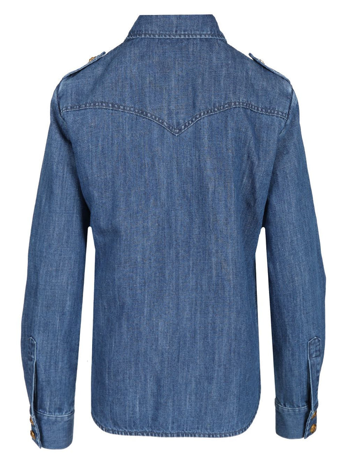 Valentino Garavani Slim Fit Military Style Shirt Casual - Blue | d22377f17e9c745f34122c886e650bb971da7775