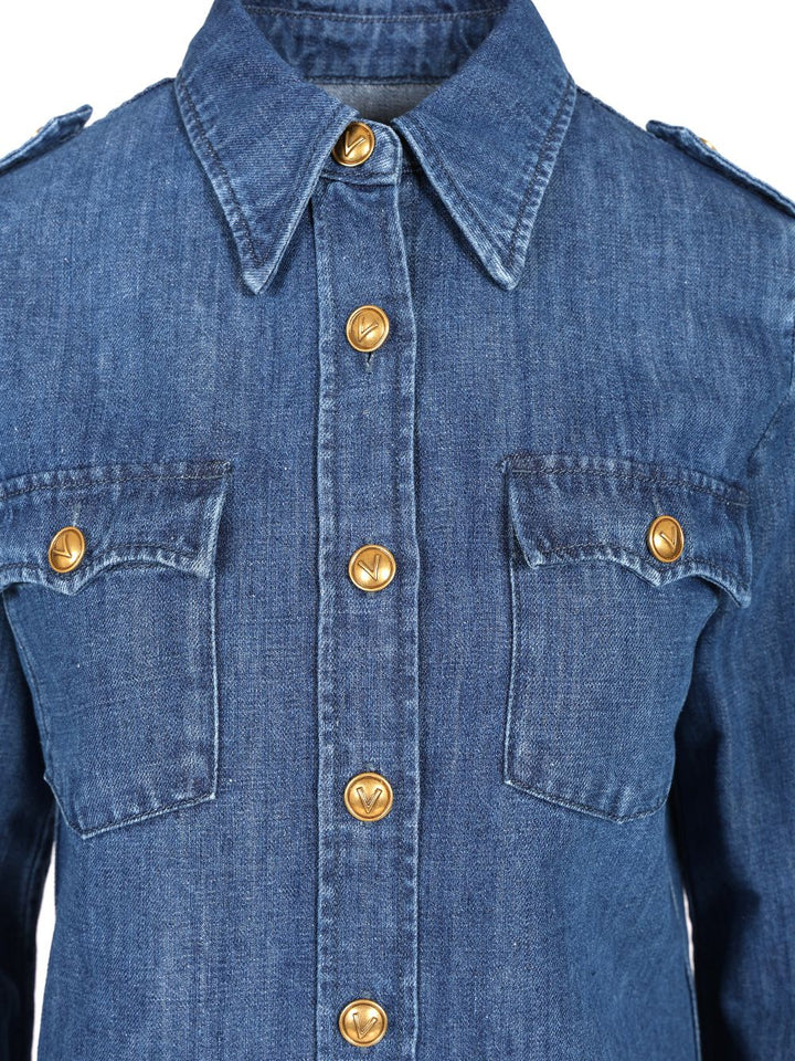 Valentino Garavani Slim Fit Military Style Shirt Casual - Blue | debfa37fd9cda22213cb251fd030b67d4fc49769