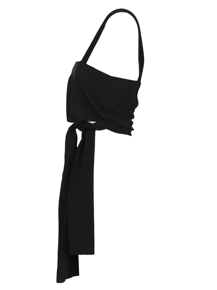 Chloe' Silk Crop Top Tops - Black | 87b05de4cbea74aa66b6543dcffe0a3ad59f5386