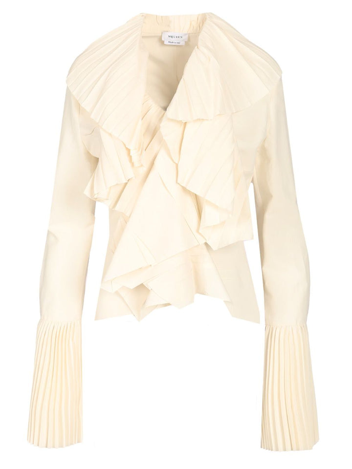 Mcqueen Pleated Blouse With Ruffles Shirts - White | 7ca52fddb4a279221c0e999da4c7f5b4ed28f2ba