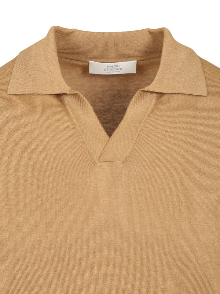 Mauro Ottaviani Knitted Jersey Polo shirt - Beige | 60f7cc417d8675f310f4c60264977fa0389ee905