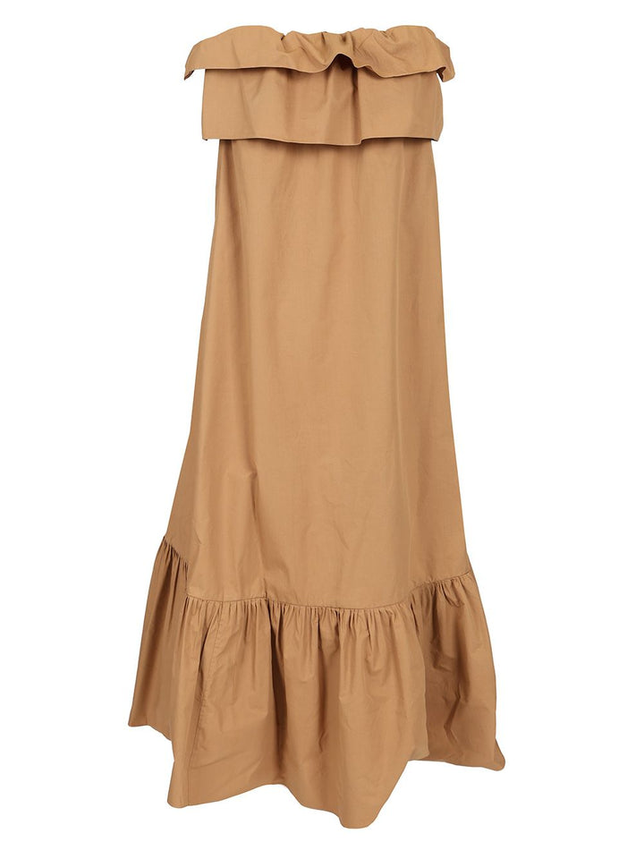Saint Laurent Flounced Bustier Maxi Dress Dresses - Brown | 1411b138c6c09a7815eebb83d86707b7815719b5