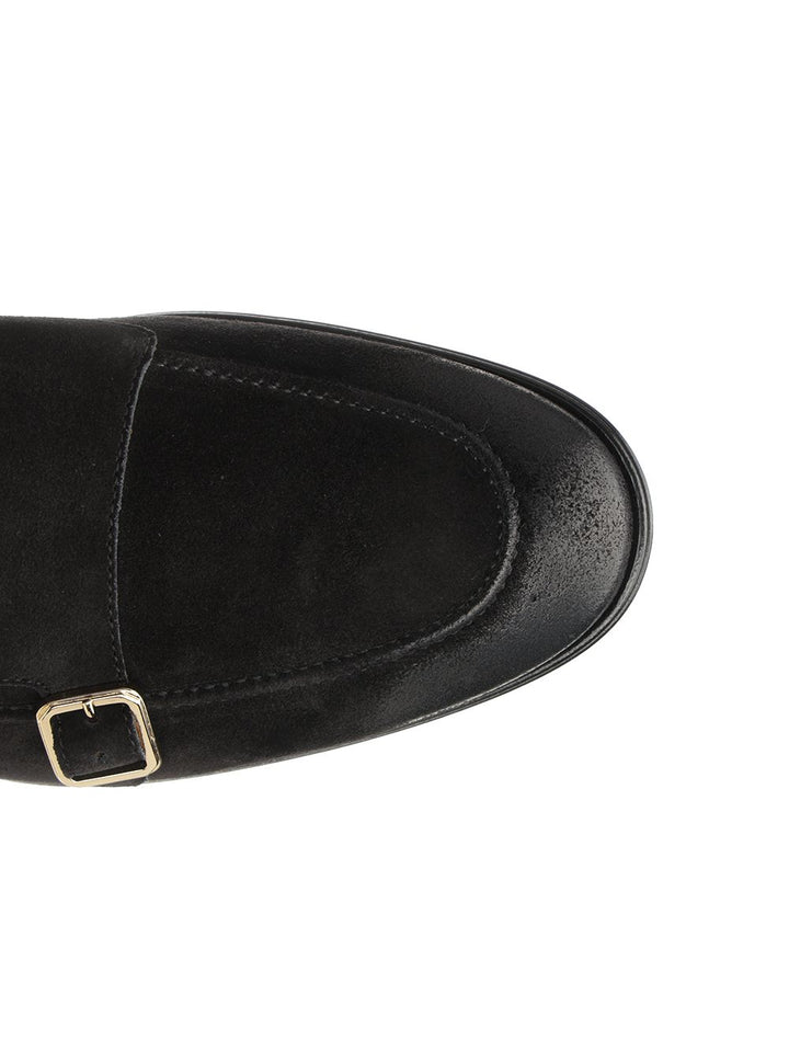 Corvari Black Suede Double Buckle Moccasin Scarpe basse - Black | dacc18a9c41a63841b6e77b8728b79ed04fae420