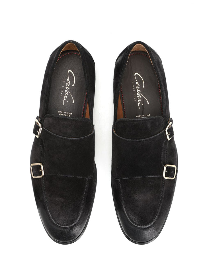 Corvari Black Suede Double Buckle Moccasin Loafers - Black | bbed1c3fd909f4dc8a80b72203b790e9dd356813