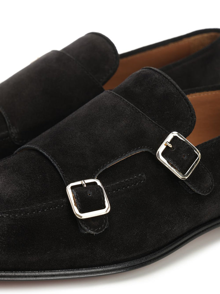 Corvari Black Suede Double Buckle Moccasin Scarpe basse - Black | 6e5908c9156d559223bcac3948d8ab7fbb9aa368