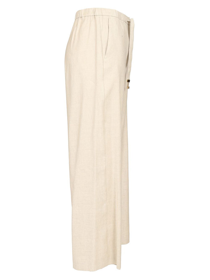 'S Max Mara Linen Drawstring Trousers - White | aef273bb843f83b96e904dd7b2ea74bb5e703fcf