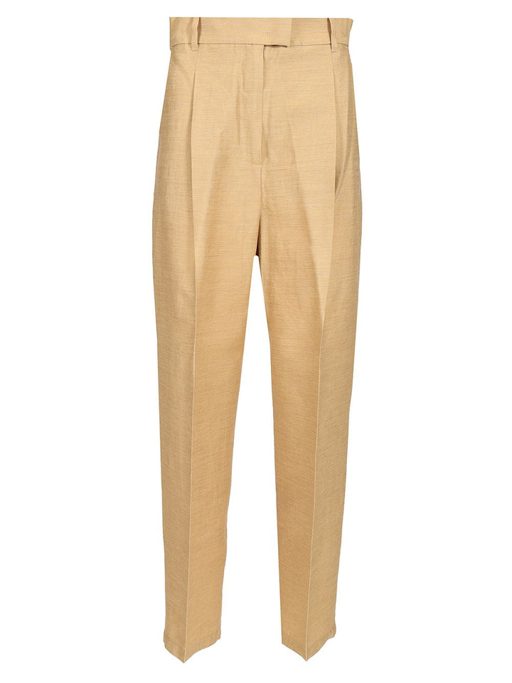 Max Mara Straight  In Linen And Silk Trousers - Beige | 9ffbf409c9e2329ce2ed92576ac377112f23a2ae