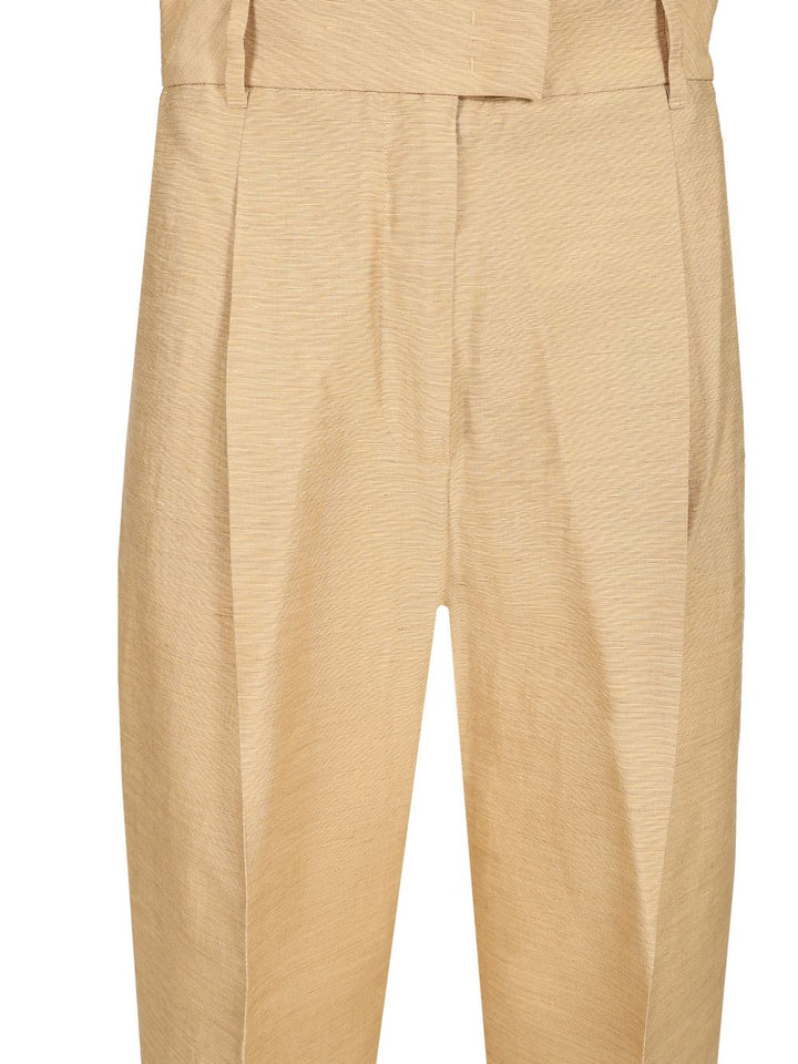 Max Mara Straight  In Linen And Silk Trousers - Beige | f19da0bc7154335e9c4e0dfdefd1ecd28033794b