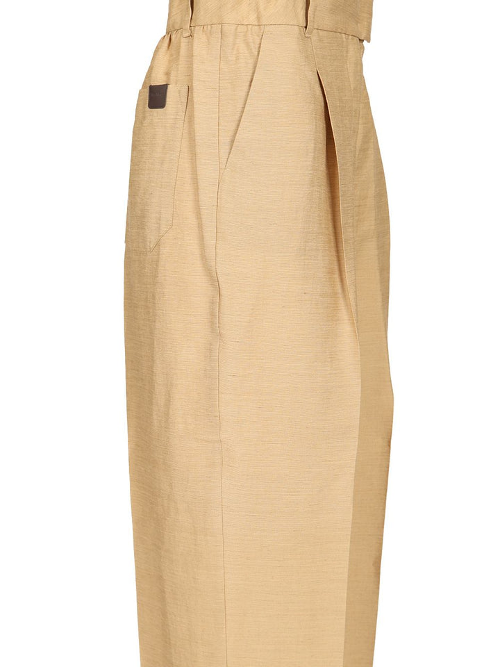 Max Mara Straight  In Linen And Silk Trousers - Beige | 5e4013c391ebc10100ab546b33f56c758b598b36