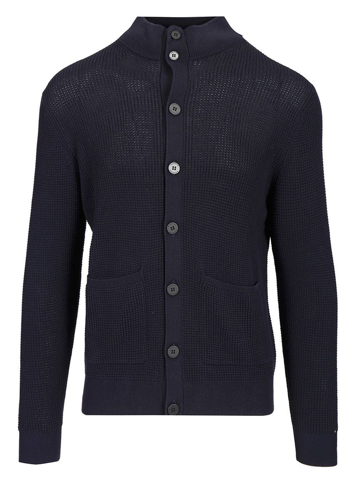 Ballantyne Rice Stitch Cotton Cardigan Knitwear - Blue | 2418eeed9e45631fea540e3461a59bba0b509ff4