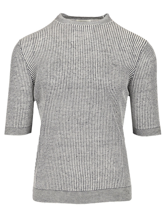 Short-Sleeved Rice Stitch Sweater Knitwear Blue