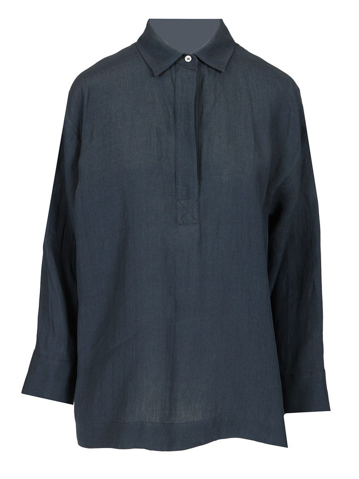 'S Max Mara Linen Polo Shirt Shirts - Blue | 3a02b25d8334c798a4e194b787feea5ccafe5893