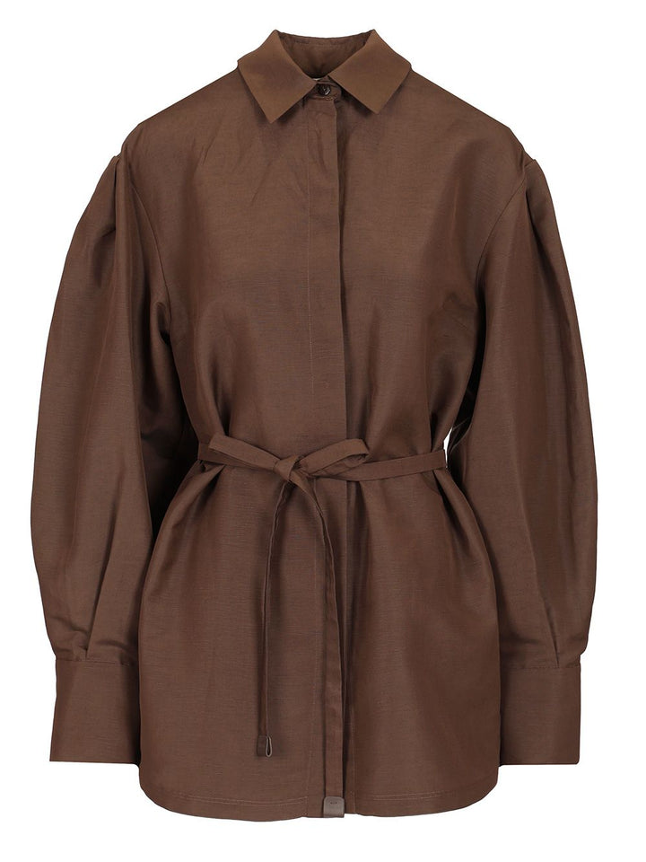 Max Mara Shirt With Belt Shirts - Brown | da46880fa351d22e808924fe08d73e1db5c895a0