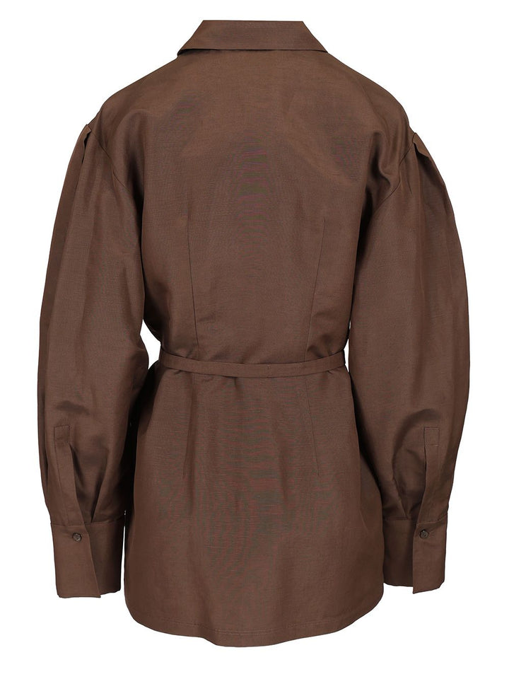 Max Mara Shirt With Belt Shirts - Brown | f9091718e2c5d7efeb3cf9169412c9a4f7d09c1f