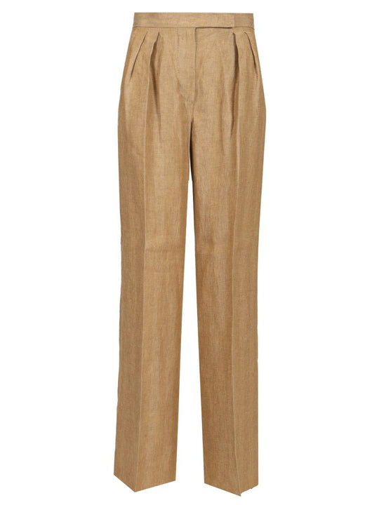 Wide Leg Linen Trousers Brown
