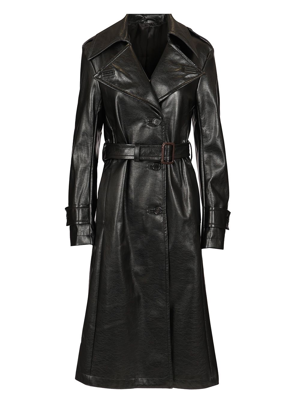 Acne Studios Long Leather Trench Coat Coats - Black | a450e4f57177e872f04972d026d850794ab4d532